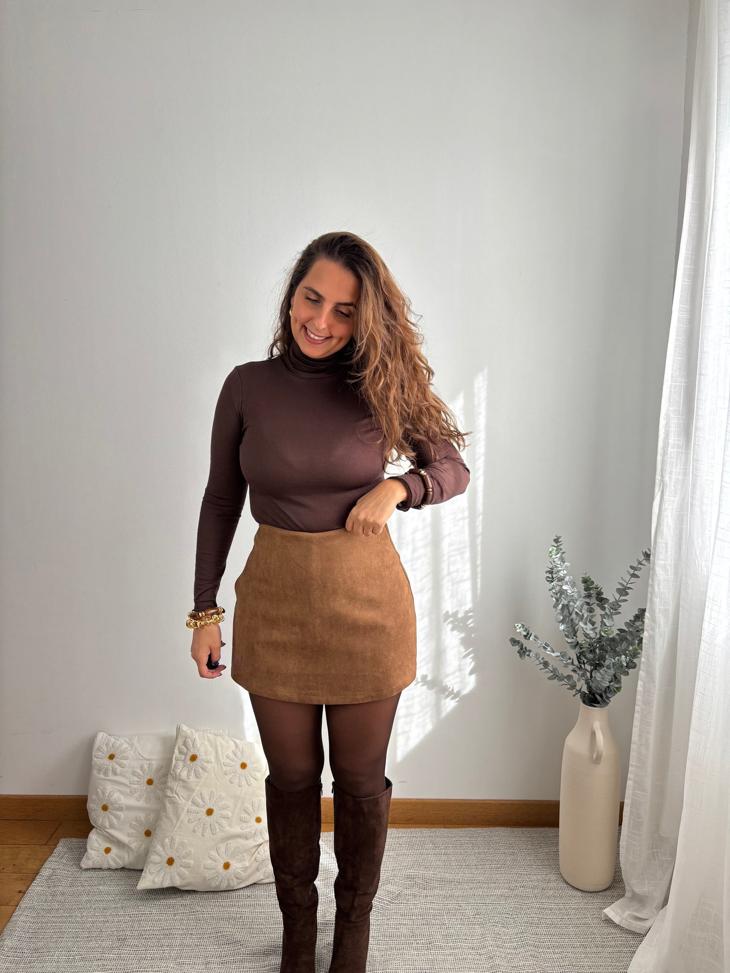 Jupe-short daim Camel