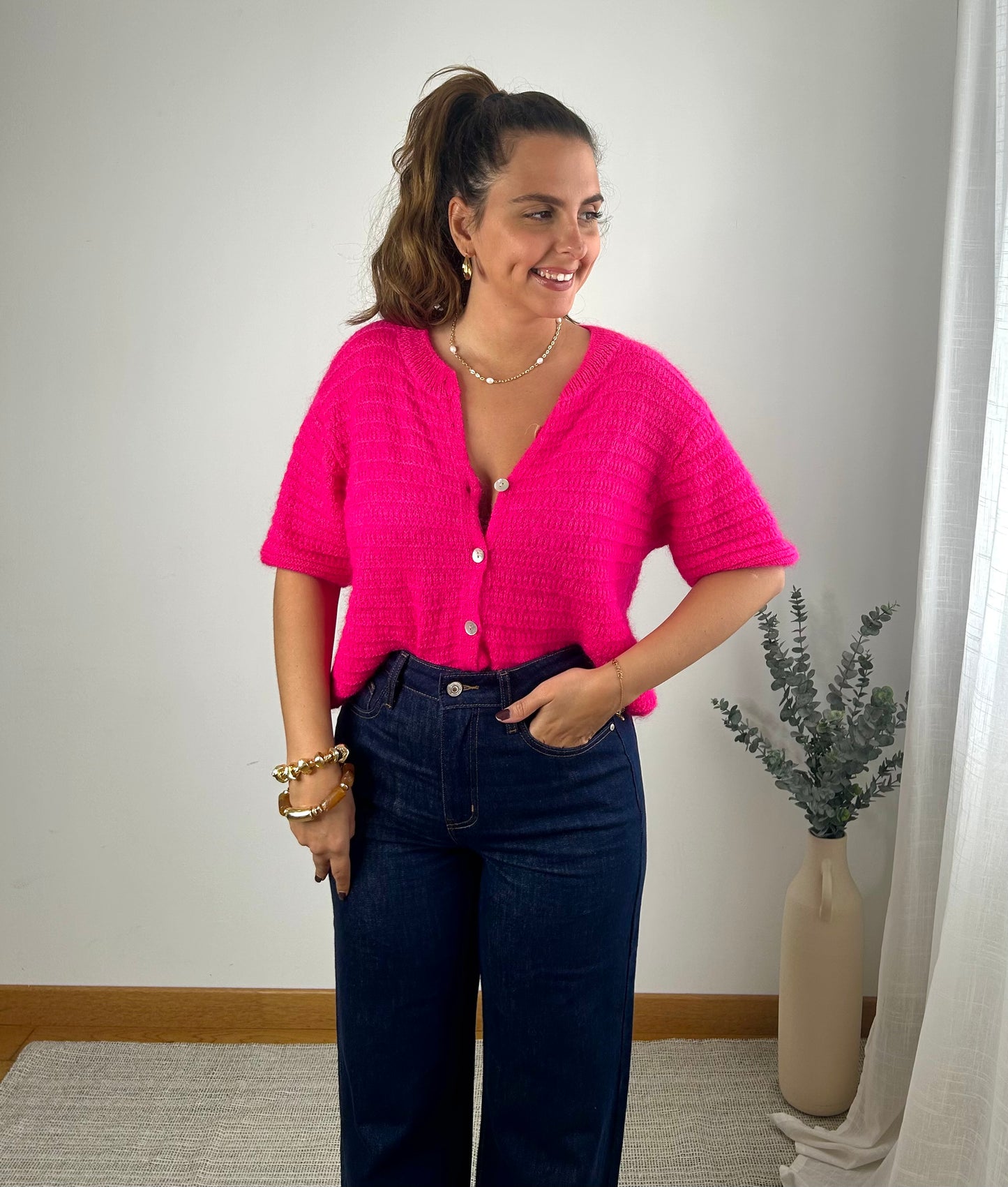 Gilet Manches courtes Fuchsia