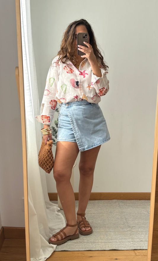 Jupe short en jeans bleu clair