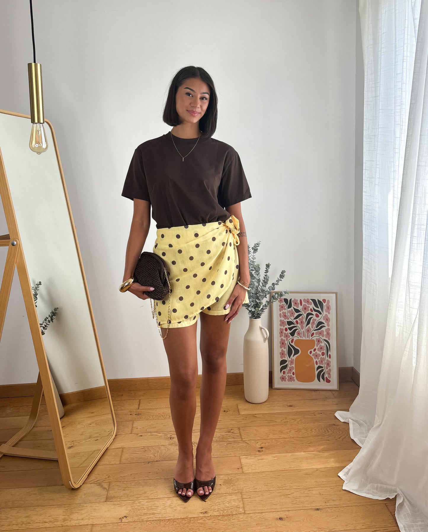 Jupe-short pois Paola- JAUNE