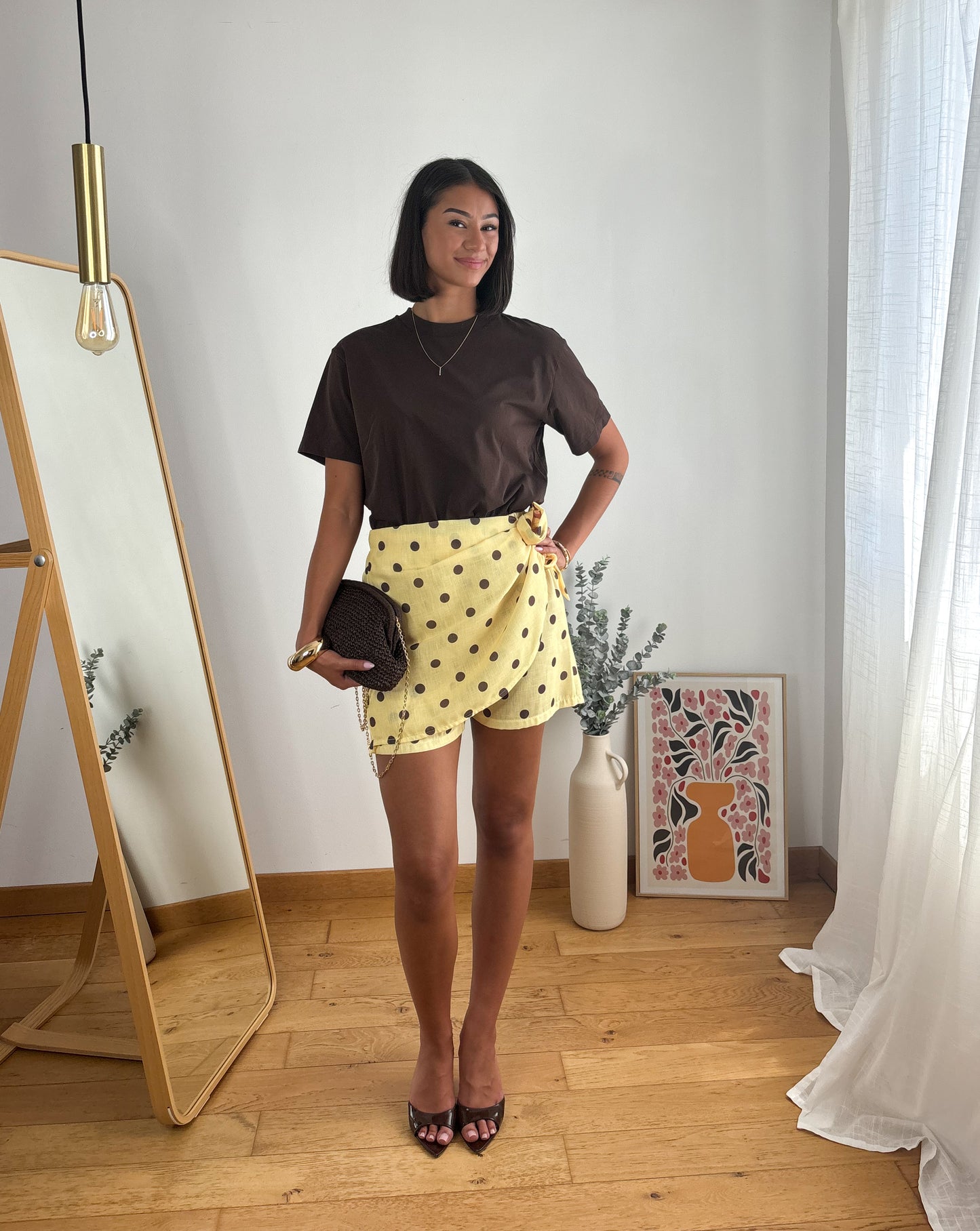 Jupe-short pois Paola- JAUNE