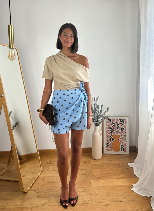 Jupe-short pois Paola- BLEU