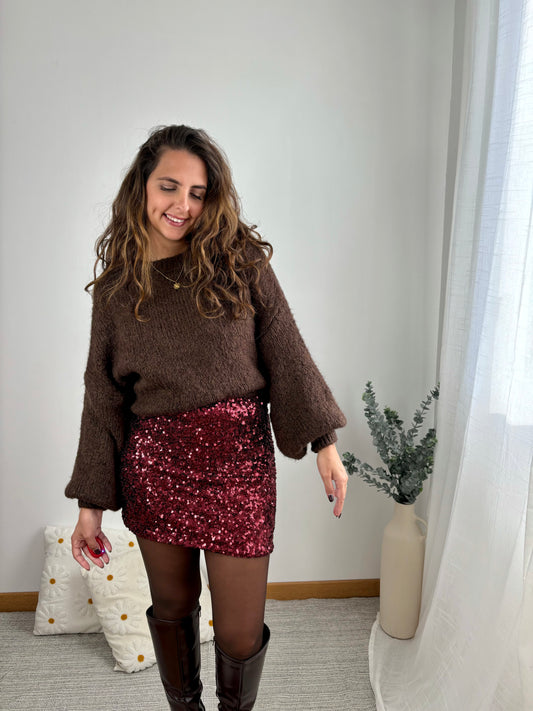 Jupe Sequins Bordeaux
